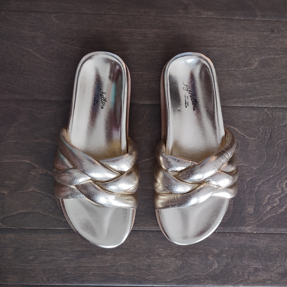 Seychelles Low Key Glow Up Slide Sandals Gold Twist Braid